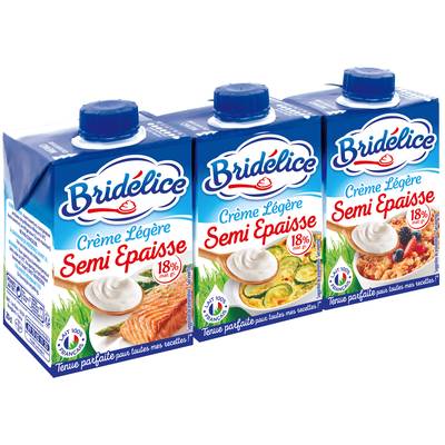 Bridélice Crème 18% Mg Légère Semi Epaisse UHT, 3x20cl