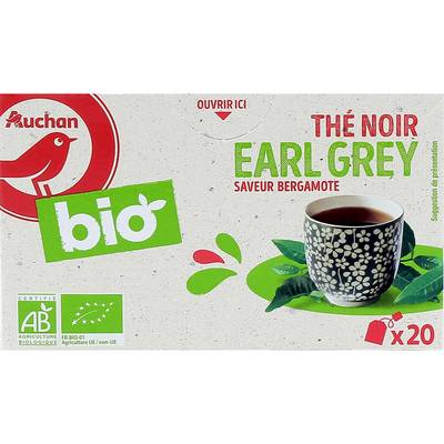Auchan BIO Thé noir Earl Grey saveur bergamote bio, 20 sachets
