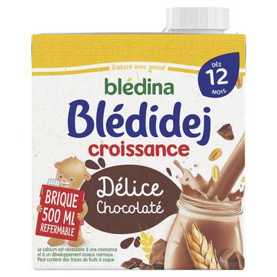 Blédina - Blédi'dej Céréales Lactées Délice Chocolat Brique Bébé Dès 12 mois, 50cl