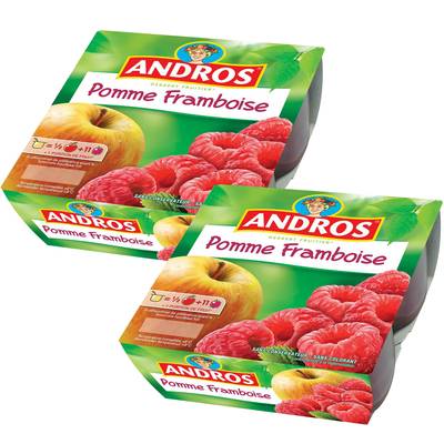 Andros Compote Pomme framboise, 2 packs de 4x100g