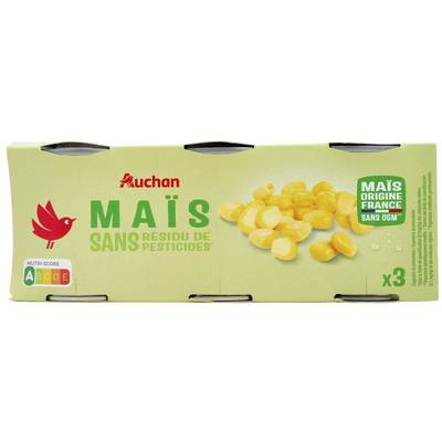 Auchan Maïs sans résidu de pesticides, 3x140g