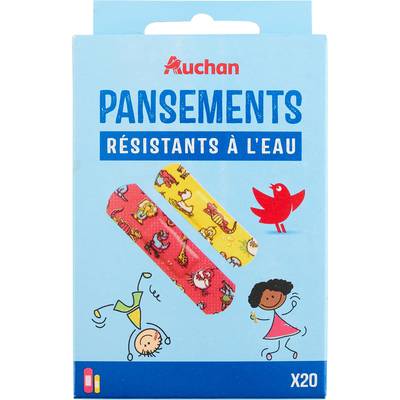Auchan Pansement enfant résistant à l'eau 2 tailles, 20 pansements