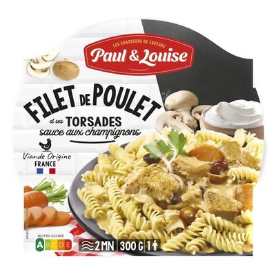 Paul & Louise Filets de Poulet et ses Torsades Sauce aux Champignons micro-ondes, 300g