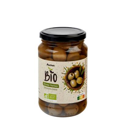 Auchan BIO Olives vertes dénoyautées Bio en bocal, 160g