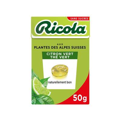 Ricola Bonbons citron vert, thé vert sans sucres ajoutés, 50g