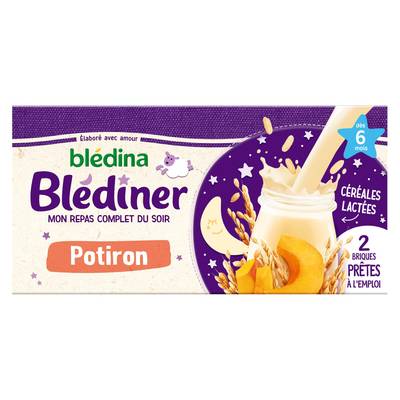Blédina - Blédîner Céréales Lactées Potiron Brique Bébé Dès 6 mois, 2x25cl