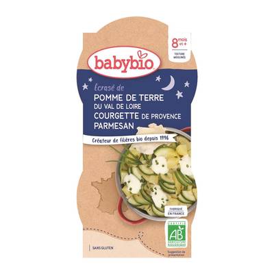 Babybio Ecrasé de Pomme de terre, Courgette et Parmesan Bio Bol Bébé Dès 8 mois, 2x200g