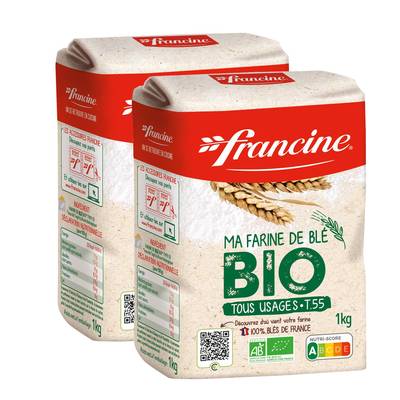 Francine Farine de Blé T55 Bio, Lot de 2x1kg