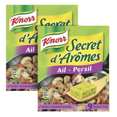 Knorr Assaisonnement Secret d'Arômes Ail - Persil - 9 Cubes, Lot de 2x9x10g