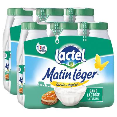 Matin Léger de Lactel Lait écrémé 0%mg sans lactose, 2 packs de 6x1l