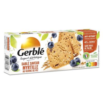 Gerblé Vitalité 12 Sablés Saveur Myrtille aux germes de Riz -46% de sucres en moins, 140g