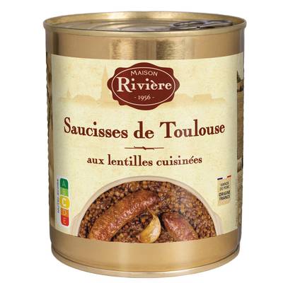 Maison Rivière Saucisses de Toulouse aux Lentilles Cuisinées, 840g