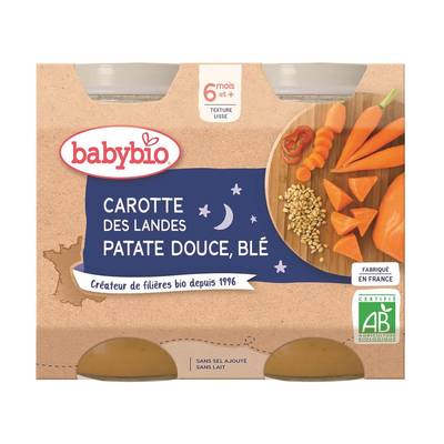 Babybio Carottes des Landes, Patate douce et Blé Bio Pot Bébé Dès 6 mois, 2x200g