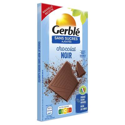 Gerblé Sans Sucres Ajoutés Chocolat noir -93% de sucres en moins, 80g