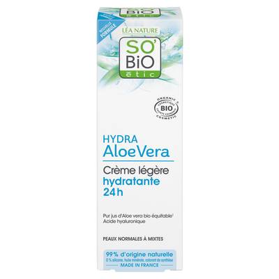 SO'BiO étic Crème visage jour hydratante Aloe vera Bio toux types de peaux, 50ml