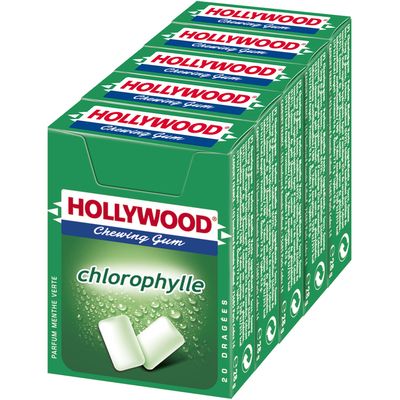 Chewing-gum à la chlorophylle parfum menthe verte HOLLYWOOD : Les 5 boîtes  de 20 dragées - 140 g à Prix Carrefour