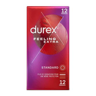 Durex Préservatifs fins et lubrifiés Feeling Extra, 12 pièces