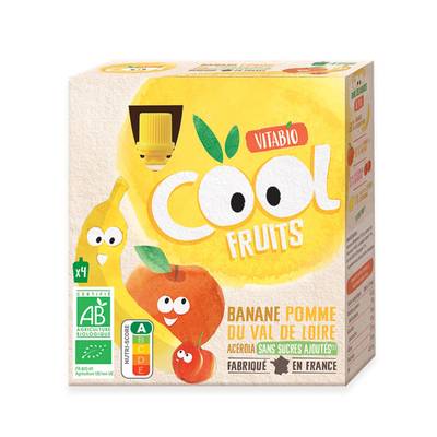 Vitabio - Cool Fruits Gourdes Banane, Pomme, Acerola BIO - Purée de Fruits, 4x90g