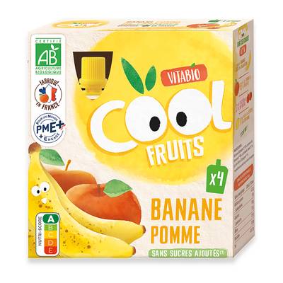 Vitabio - Cool Fruits Gourdes Banane, Pomme, Acerola BIO - Purée de Fruits, 4x90g