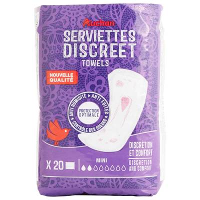 Auchan Discreet serviettes mini, 20 serviettes