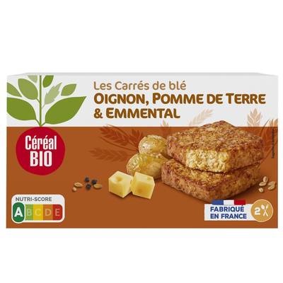 Céréal Bio 2 Carrés Végétaux Blé Pommes de Terre Emmental Oignons Bio, 200g