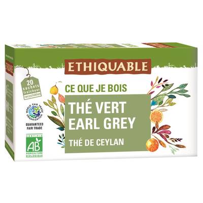 Ethiquable - Commerce Equitable Thé Vert Earl Grey Bio de Ceylan - 20 sachets, 36g