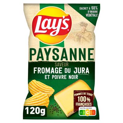 Lay's Chips recette paysanne saveur fromage du Jura et poivre noir, 120g