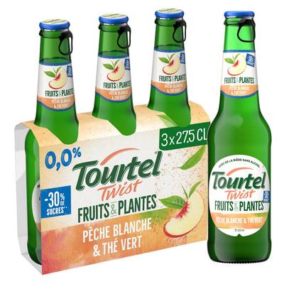 Tourtel Twist pêche blanche et thé vert 0.00%, 3x27,5cl
