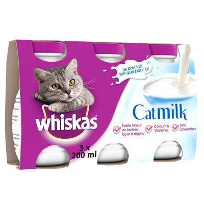 Whiskas Catmilk - Lait en bouteille pour chat adulte et chaton, 3x20cl