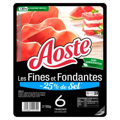 Aoste Jambon Cru Les Tranches Fines et Fondantes -25% de sel*, 6 tranches - 100g