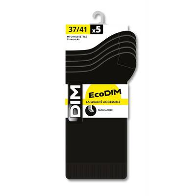 Dim Mi-chaussettes noires EcoDim, Taille 37/41 5 paires