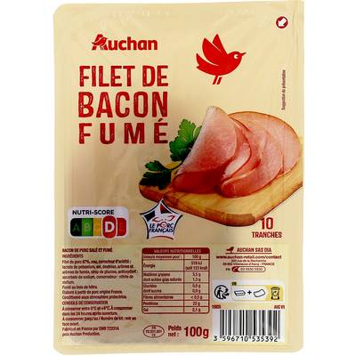 Auchan Filet de Bacon Fumé, 10 tranches - 100g