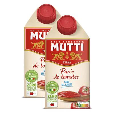 Mutti Purée de Tomates - Zéro Résidu de Pesticides, Lot de 2x500g