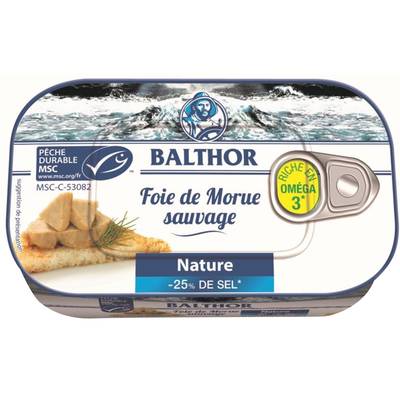 Balthor Foie de Morue Nature Sauvage -25% de sel en moins, 123g