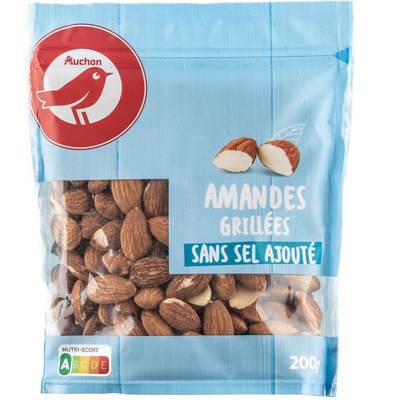 Auchan Amandes Grillées Sans Sel Ajouté, 200g