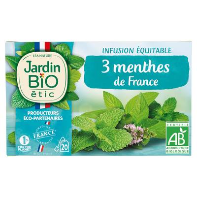 Jardin Bio Etic Infusion 3 Menthes de France - 20 sachet, 30g