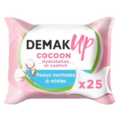 Demak Up Lingettes douceur coton peaux normales à mixtes, 25 lingettes