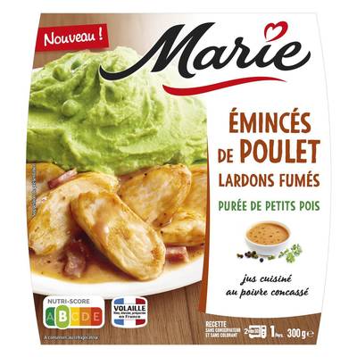 Marie Emincés de Poulet, Lardons Fumés et Purée de Petits Pois, 300g