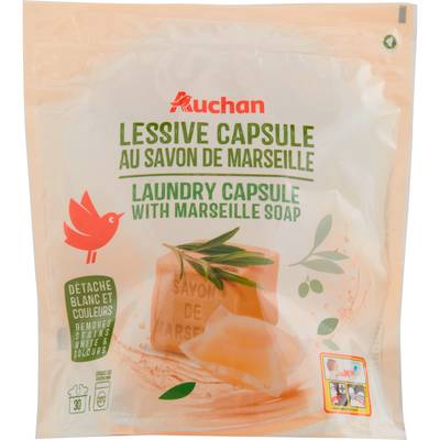 Auchan Lessive en capsules au savon de Marseille, 30 capsules