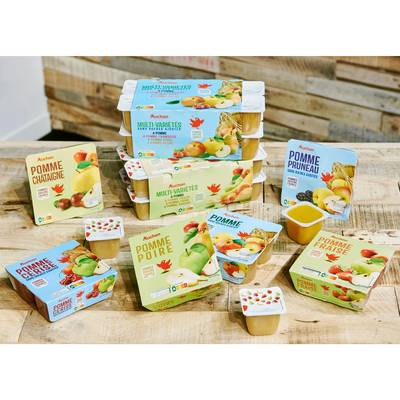 Auchan Coupelles multi-variétés purée de pomme framboise poire pêche sans sucre ajoutés, 16x100g