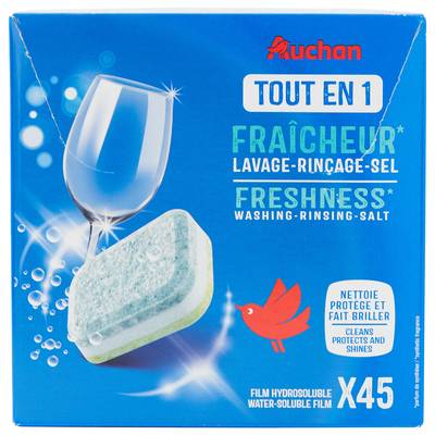 Auchan Tablettes lave-vaisselle tout en 1 fraîcheur, 45 tablettes