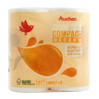 Auchan Essuie-tout compact décoré, 2 rouleaux
