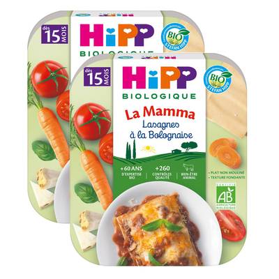 Hipp - La Mamma Lasagnes à la Bolognaise Bio Assiette Bébé Dès 15 mois, Lot de 2x250g