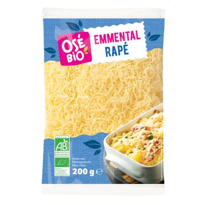 Osé Bio Emmental bio râpé au lait pasteurisé, 200g