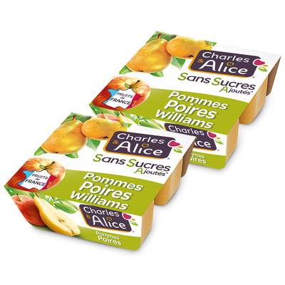 Charles et Alice Pomme poire sans sucre ajouté, 2 packs de 4x100g