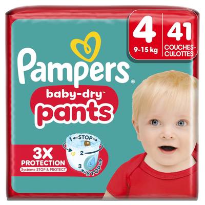 Pampers Babydry Pants Couches Culottes Bébés Baby-Dry Pants 9-15kg T4, 41 couches culottes