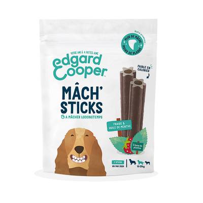 Edgard Cooper Stick à mâcher Fraise et Menthe- Friandise Récompense pour Chien Moyen x7, 160g