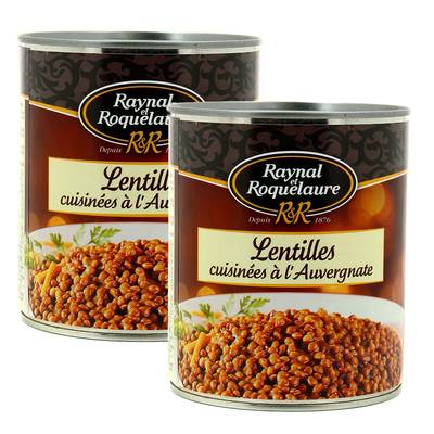 Raynal et Roquelaure Lentilles cuisinées à l'Auvergnate, Lot de 2x820g