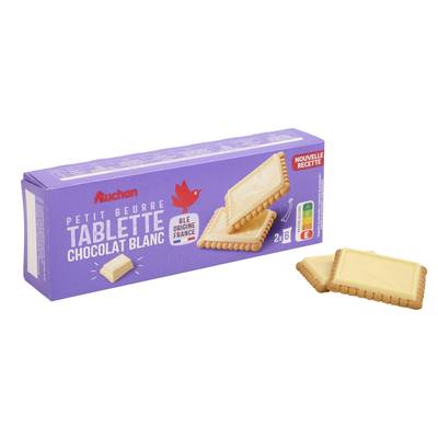 Auchan Petits beurre avec tablette de chocolat blanc, 150g