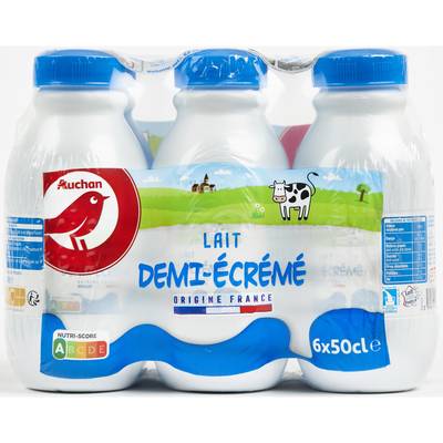Auchan Lait demi-écrémé UHT, 6x50cl